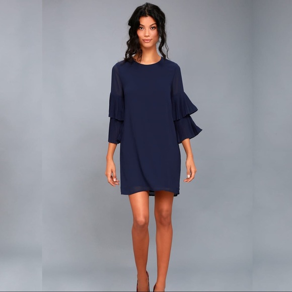 Lulus Ruffle Sleeve Navy Blue Shift Dress - Picture 7 of 8